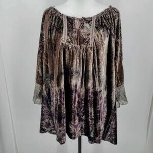 ONE WORLD Velvet Blouse in Rich Brown and Purple